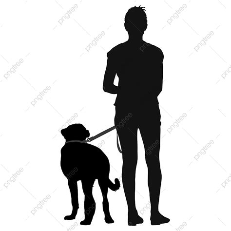 Silhouette Of Woman And Dog On A White Background A Silhouette