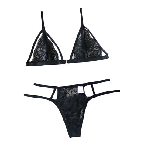 Exotic Apparel Women Black V Neck Lace Sexy Set Lingerie Underwear