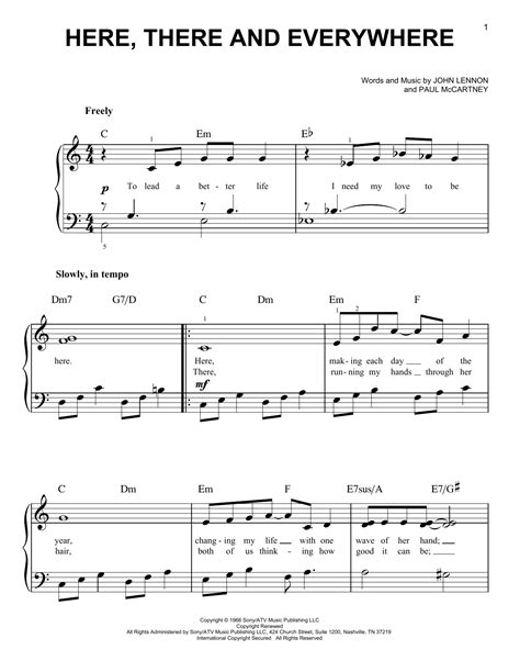 Here There And Everywhere By The Beatles Sheet Music For Easy Piano At