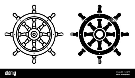 Steering Wheel Ship Icon Fishing Boat Yacht Management At Sea Simple