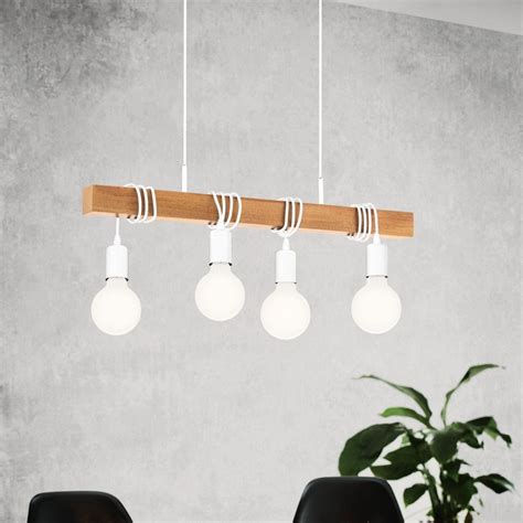 Eglo Townshend Four Lamp Wooden Bar Pendant With White Detailing