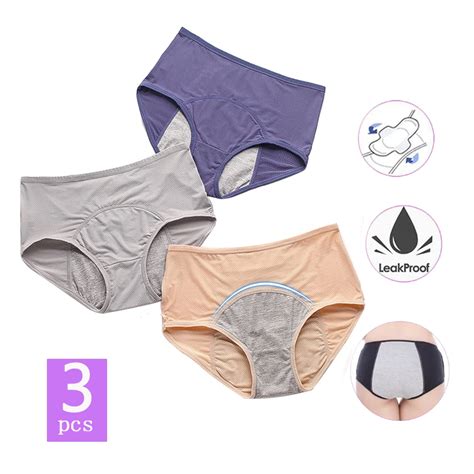 3pcs Leak Proof Menstrual Panties Women Period Cotton Waterproof Briefs