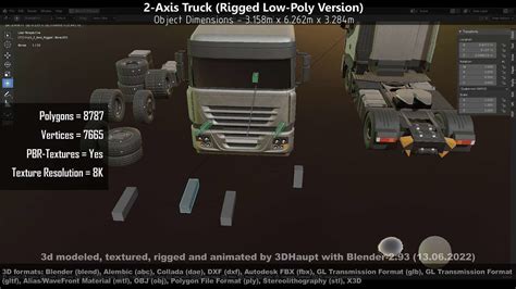 3d Model 2 Axis Truck Rigged Low Poly Version Vr Ar Low Poly Cgtrader