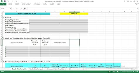 Procurement Plan Excel Template