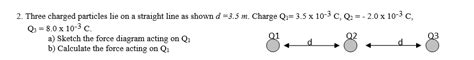 Solved 2 Three Charged Particles Lie On A Straight Line As