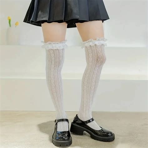 Heart Jacquard Thigh High Stockings Lace Trim Knee Socks Temu