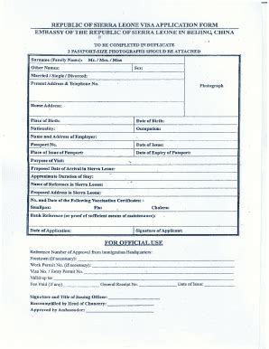 Fillable Online Republic Of Sierra Leone Visa Application Form Fax