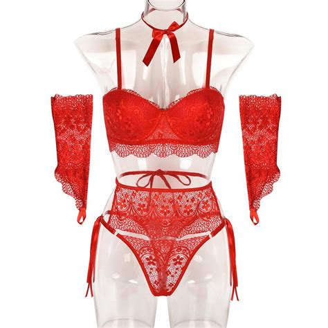 Buy Tooxika Erotic Lingerie New Women S Red Sexy Lace Underwear Splicing Set With Neck