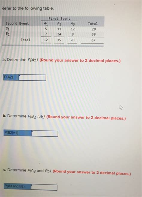 Solved Refer To The Following Table First Event A A A Chegg