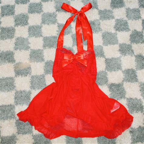 Red Open Front Lingerie Dress Lingerie Slip Depop