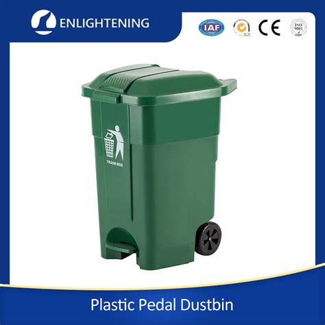 Plastic Waste Pedal Bin L Black Trash Wheelie Bin Rubbish Can With