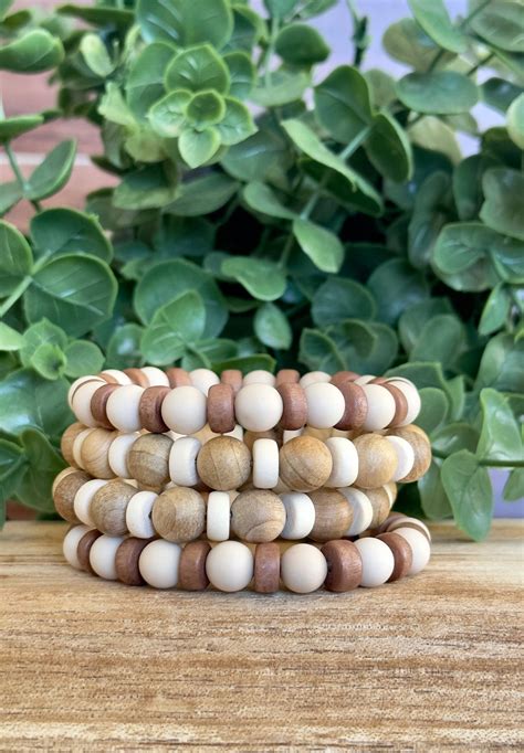 Woodlands Springtime Stack Wood Beaded Bracelet Wooden Beads Stacking Bracelets Spring Jewelry