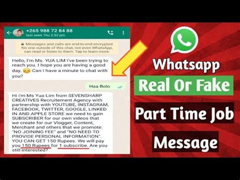 Whatsapp Jobs From Home Whatsapp Job Message Part Time Job Scam On