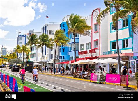 Miami Beach, Florida, USA, March 30 2022: Colorful street of Miami ...