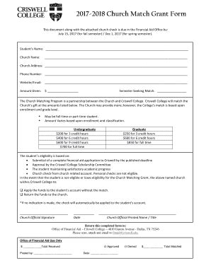 Fillable Online 2017 2018 Church Match Grant Form Criswell College