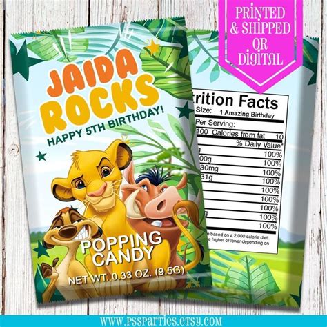 Lion King Popping Candy Candy Labels Lion King Party Lion King Birthday