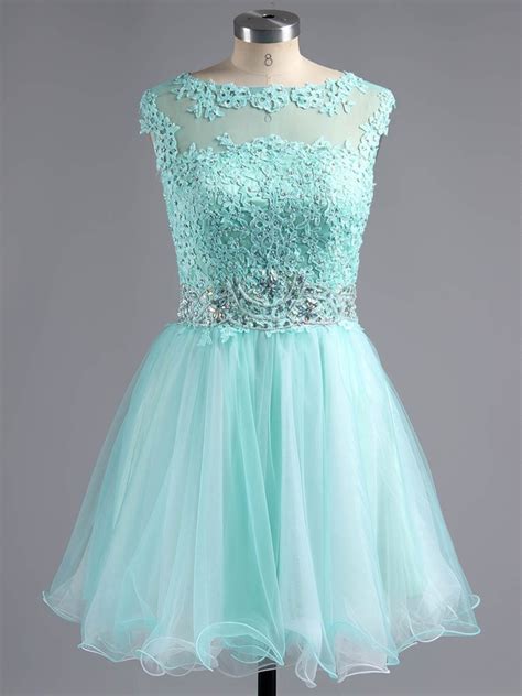 A Line Scoop Neck Tulle Shortmini Beading Short Prom Dresses