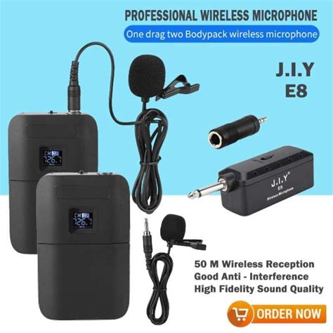 Jual Wireless Microphone Portable Clip On Mic Professional Dual Channel