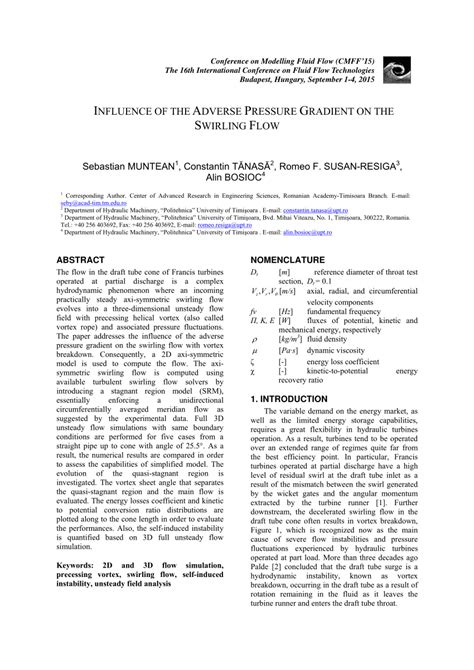 (PDF) Influence of the Adverse Pressure Gradient on the Swirling Flow