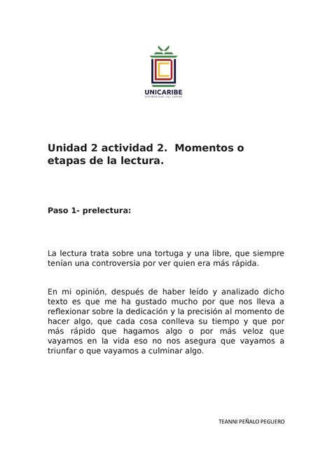 Unidad Actividad Unidad Actividad Momentos O Etapas De La