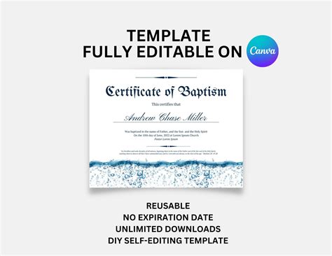 Editable Baptism Certificate Template Printable Custom Water Etsy