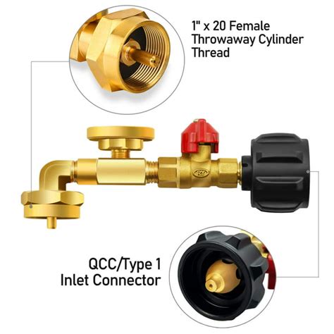 Upgraded Propane Refill Adapter With Valve And Gauge Fill 1 Lb Bottles From 20 Lb Tank 90