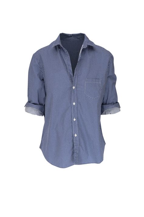 Frank Eileen Eileen Navy Polka Dot Cotton Button Down Shirt