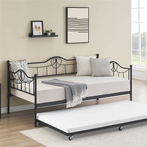 KTENME Metal Twin Daybed With Trundle Black Walmart