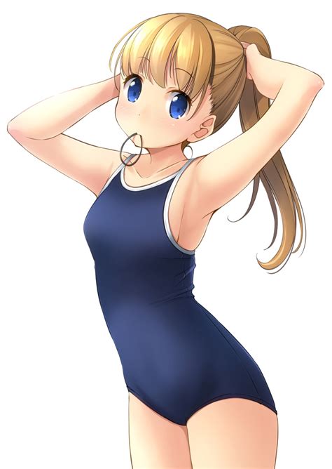 Safebooru 1girl Armpits Arms Up Blonde Hair Blue Eyes Blue Swimsuit