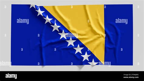 Flag Of Bosnia And Herzegovina Fabric Textured Bosnia And Herzegovina Flag Isolated On White