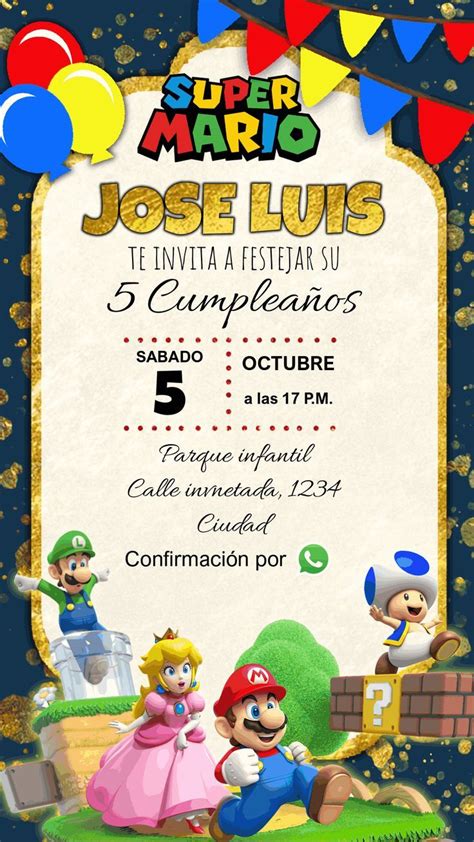 15 Originales Tarjetas De Invitación De Mario Bros Para Editar Gratis