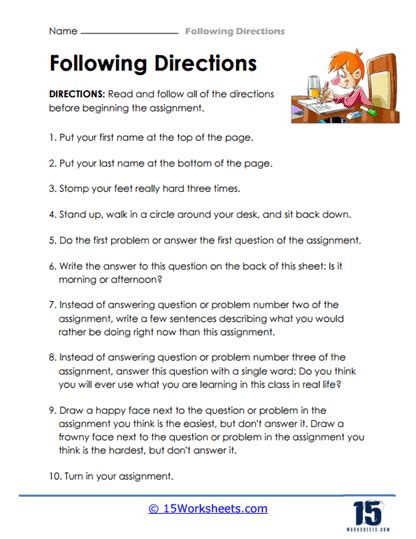 Following Directions Worksheets 15