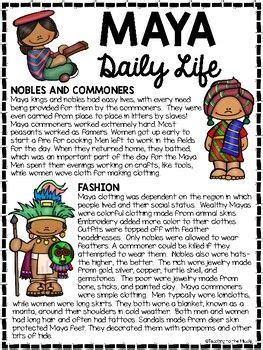 Maya Daily Life Informational Text Reading Comprehension Worksheet