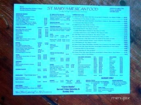 Menu Of St Marys Mexican Food In Tucson Az 85745