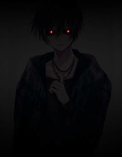 An Anime Character With Red Eyes In The Dark