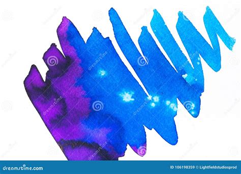 Painting With Bright Blue And Purple Brush Strokes On White Stock