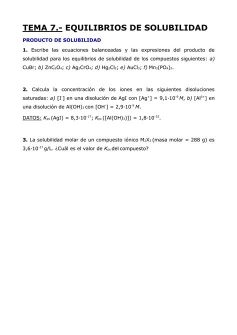 Problemas De Equilibrios De Solubilidad Pdf