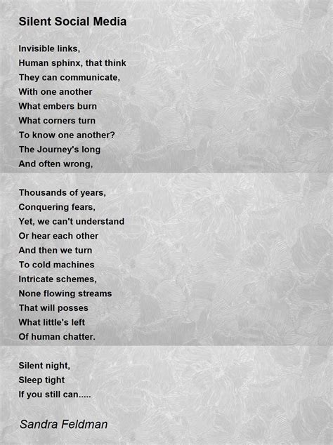 Silent Social Media Poem By Sandra Feldman Poem Hunter