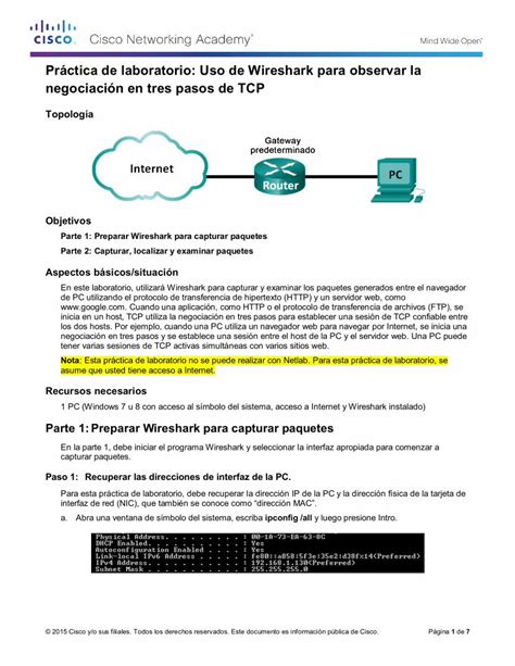 PDF Práctica de laboratorio Uso de Wireshark para observar la