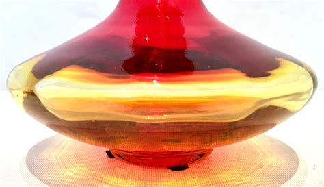 20th Century Blenko Style Blown Art Glass Amberina Optic Decanter And Stopper At 1stdibs