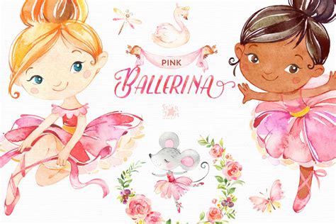 Pink Ballerina Watercolor Set Education Illustrations ~ Creative Market