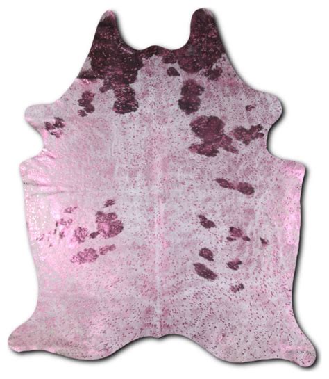 Acid Washed Hair On Cowhide Rug De Pink Metallic On Black And White 5