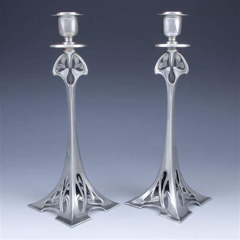 Titus Omega Wmf Pair Of Art Nouveau Silver Plate Candlesticks