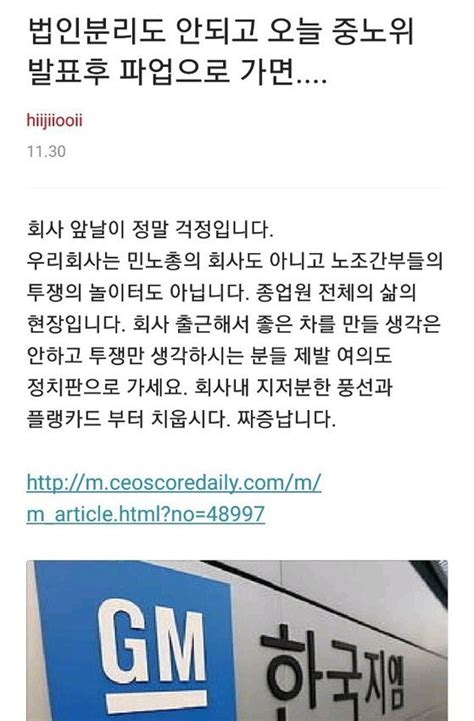 한국gm 노조 무리한 불법파업에 내부 불만 흘러나와 네이트 뉴스