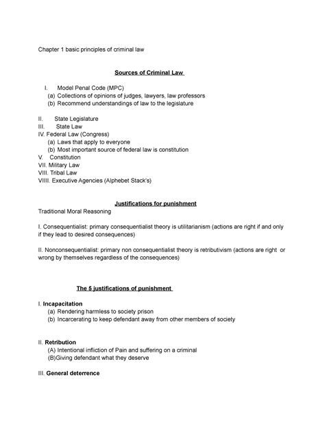 Crim Outline Chapter 1 Basic Principles Of Criminal Law Sources Of