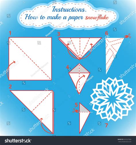 Instructions How To Make Paper Snowflake Tutorial Christmas Snowflake Step By Step Vector