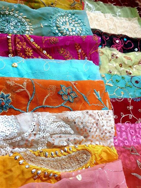 Sari Silk Fabric Remnant Embroidered 19 Pieces Sewing Craft | Etsy