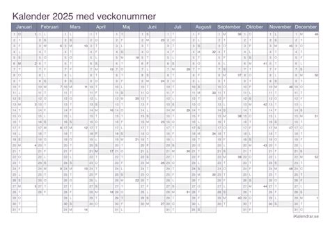 Kalender 2025 för utskrift