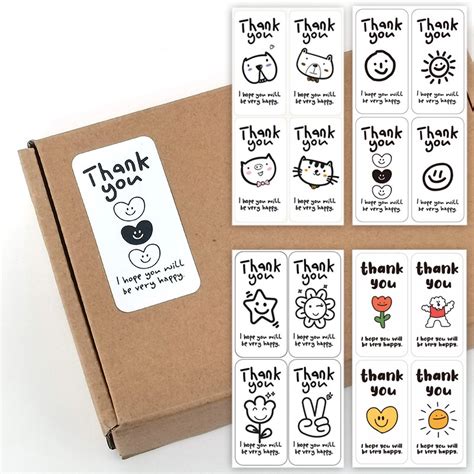 100 Pcs/Pack 3*6 Cm Cute Smiley Face Emoji Thank You Stickers Gift ...