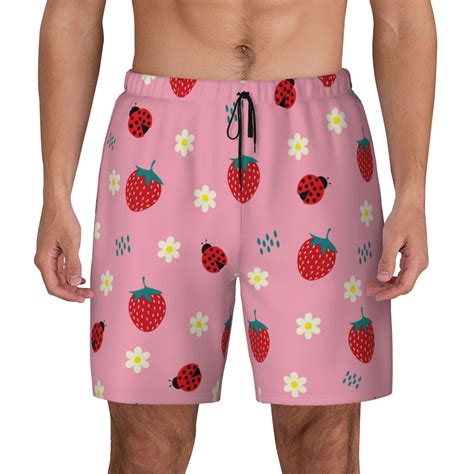 Balery Strawberry And Ladybugs Mens Swim Trunks Swim Shorts For Men